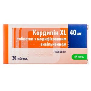 Кордипин xl таблетки с модиф. высвоб. 40 мг № 20